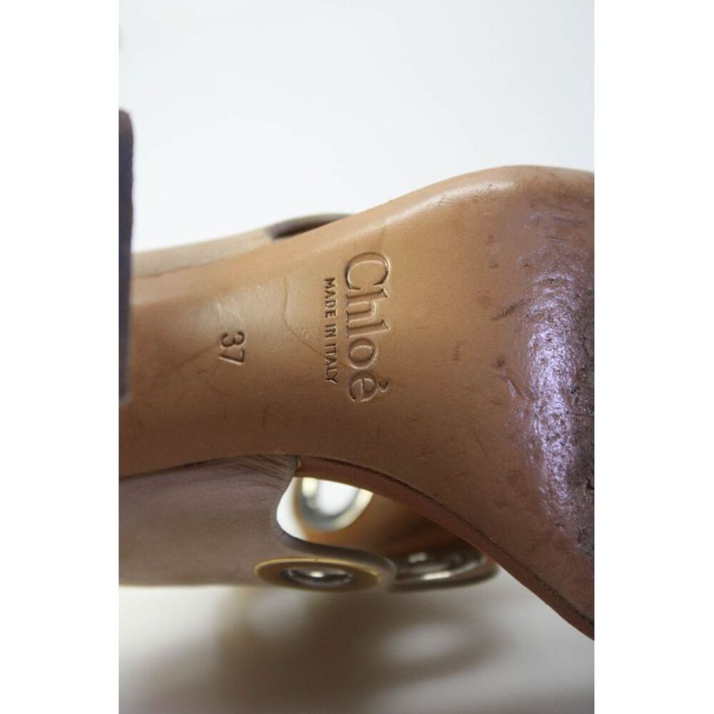 Chloe Womens Block Heel Grommet Scalloped Slide Sandals Brown Leather Size 37 - Picture 5 of 6